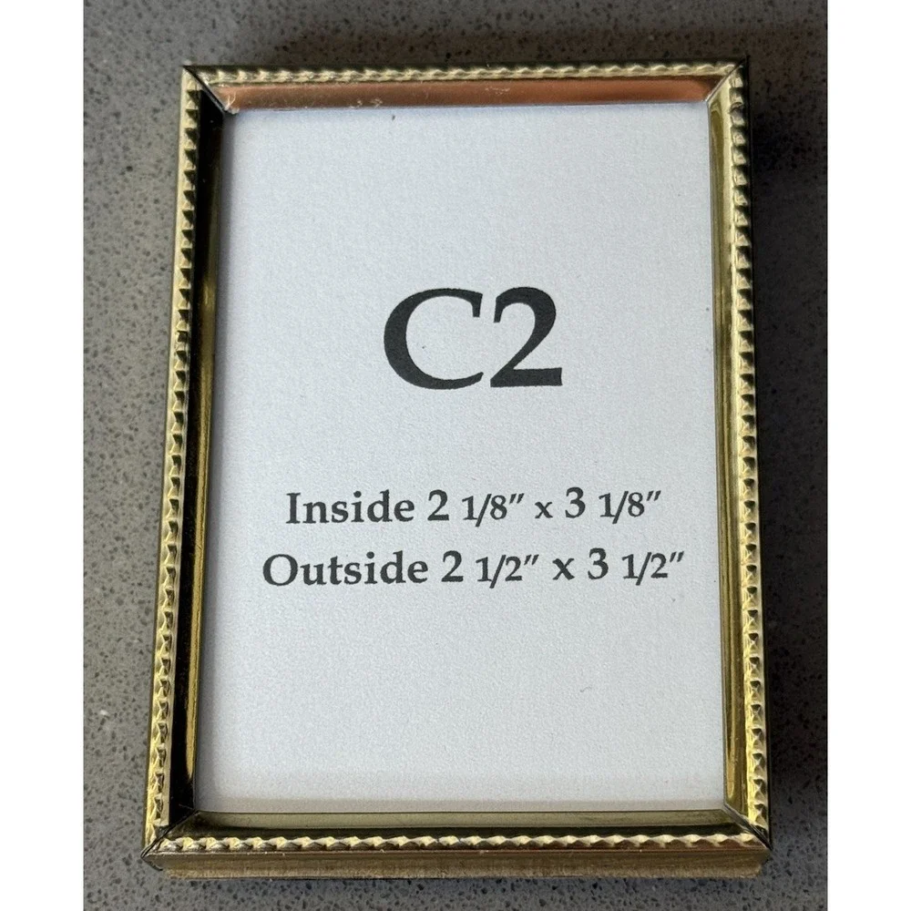 Lot of 2 Vintage MCM Art Deco Brass Metal Picture Frame Gold Tone 4x6 & 2x3 EUC